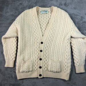 Its Traditonal Tis Irish Cardigan Unisex Cream XL V-Neck Wool Pockets Ireland